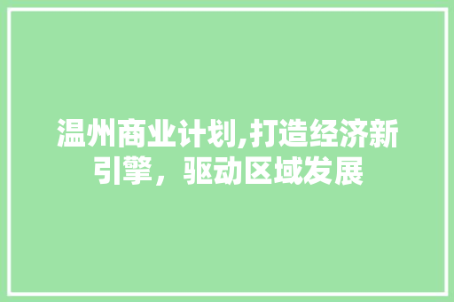 温州商业计划,打造经济新引擎，驱动区域发展
