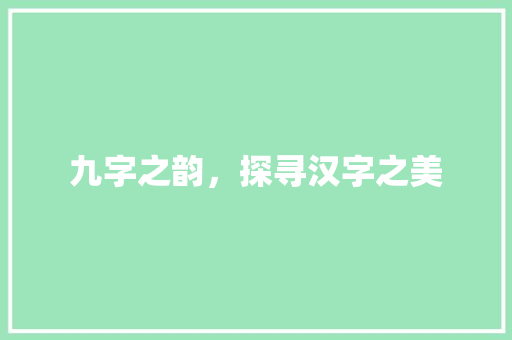 九字之韵，探寻汉字之美