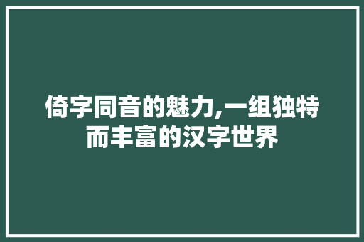 倚字同音的魅力,一组独特而丰富的汉字世界 工作计划