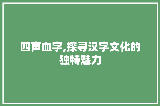 四声血字,探寻汉字文化的独特魅力