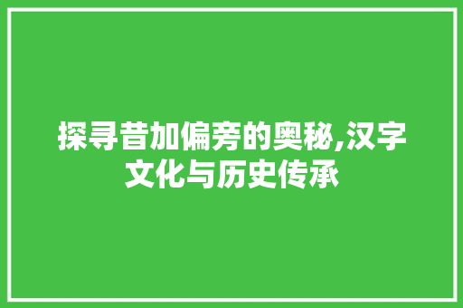 探寻昔加偏旁的奥秘,汉字文化与历史传承
