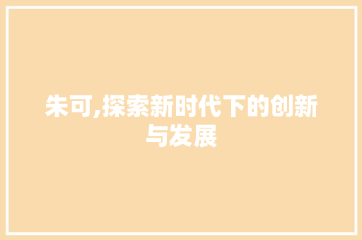 朱可,探索新时代下的创新与发展