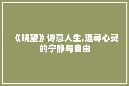 《晓望》诗意人生,追寻心灵的宁静与自由