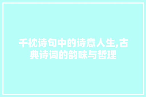 千枕诗句中的诗意人生,古典诗词的韵味与哲理