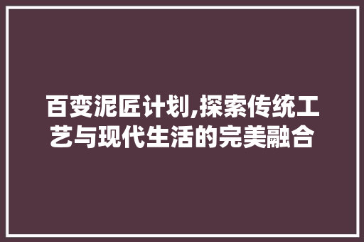 百变泥匠计划,探索传统工艺与现代生活的完美融合