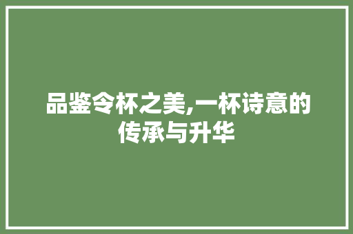 品鉴令杯之美,一杯诗意的传承与升华