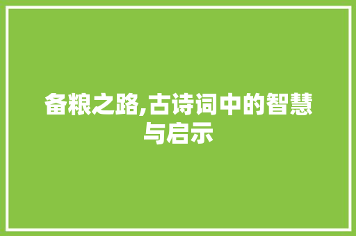 备粮之路,古诗词中的智慧与启示