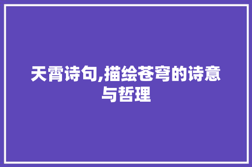 天霄诗句,描绘苍穹的诗意与哲理