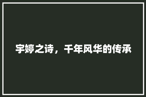 宇婷之诗，千年风华的传承