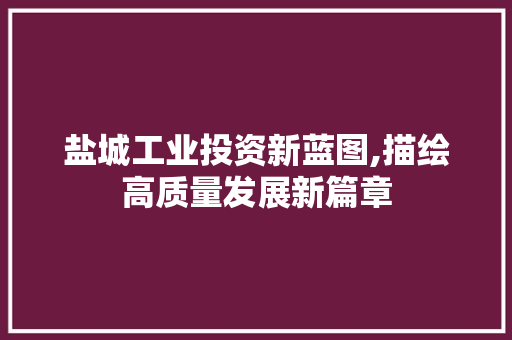 盐城工业投资新蓝图,描绘高质量发展新篇章