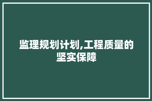 监理规划计划,工程质量的坚实保障