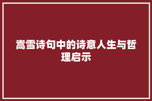 嵩雪诗句中的诗意人生与哲理启示