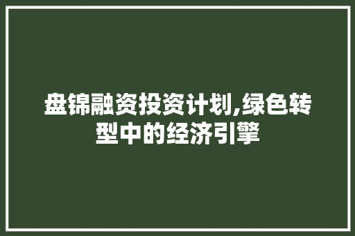 盘锦融资投资计划,绿色转型中的经济引擎
