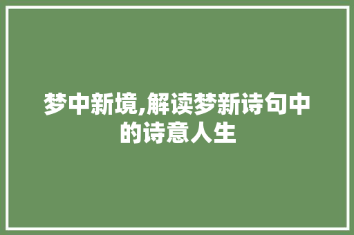 梦中新境,解读梦新诗句中的诗意人生