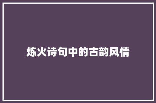 炼火诗句中的古韵风情