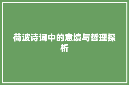 荷波诗词中的意境与哲理探析 工作总结