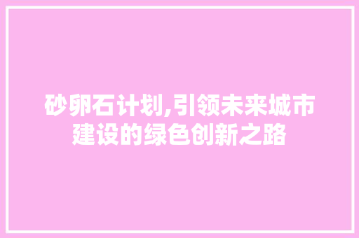 砂卵石计划,引领未来城市建设的绿色创新之路