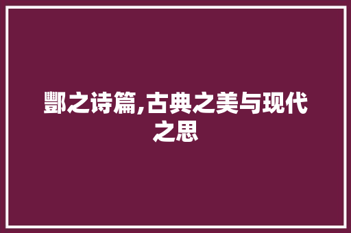 酆之诗篇,古典之美与现代之思