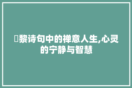 阇黎诗句中的禅意人生,心灵的宁静与智慧