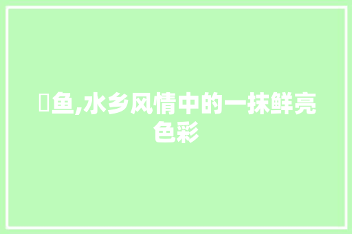 鮰鱼,水乡风情中的一抹鲜亮色彩
