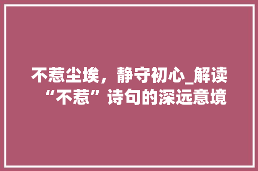 不惹尘埃，静守初心_解读“不惹”诗句的深远意境