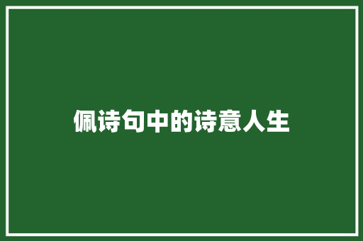 佩诗句中的诗意人生