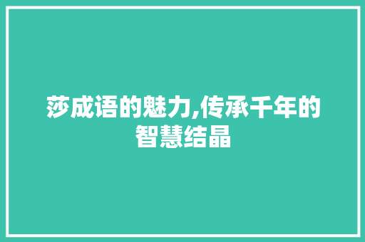 莎成语的魅力,传承千年的智慧结晶