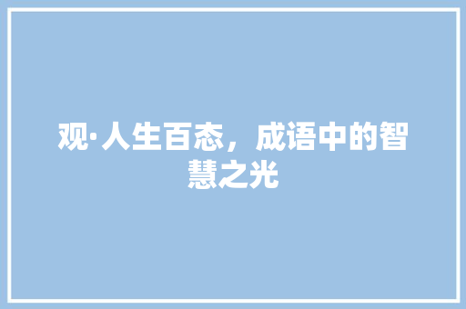 观·人生百态，成语中的智慧之光
