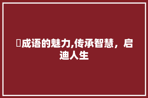 醄成语的魅力,传承智慧，启迪人生