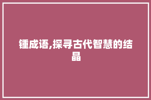 锺成语,探寻古代智慧的结晶