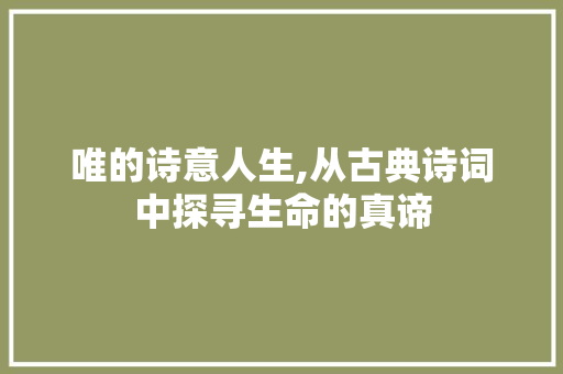 唯的诗意人生,从古典诗词中探寻生命的真谛