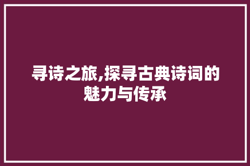 寻诗之旅,探寻古典诗词的魅力与传承 演讲稿
