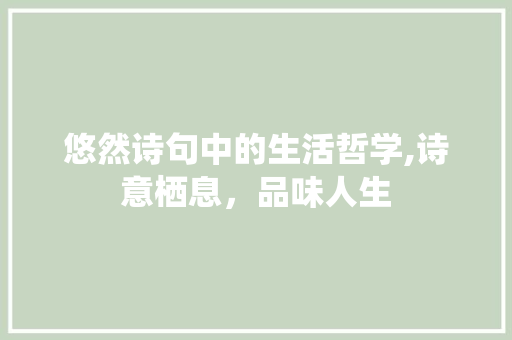 悠然诗句中的生活哲学,诗意栖息，品味人生