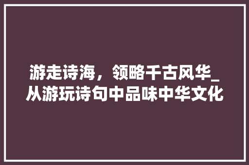 游走诗海，领略千古风华_从游玩诗句中品味中华文化的韵味