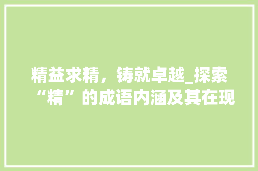 精益求精，铸就卓越_探索“精”的成语内涵及其在现代社会的价值 工作计划