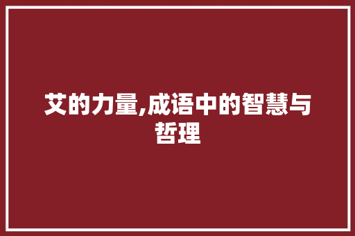 艾的力量,成语中的智慧与哲理 名人名言