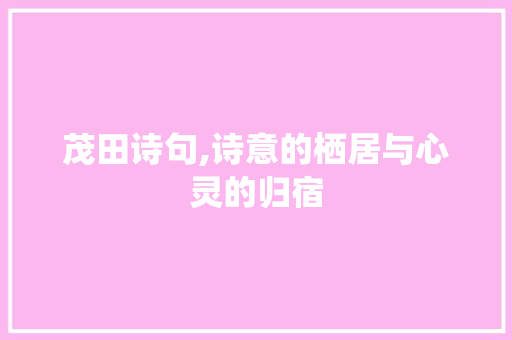 茂田诗句,诗意的栖居与心灵的归宿 演讲稿