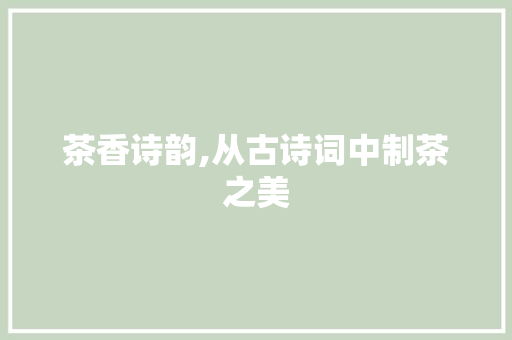 茶香诗韵,从古诗词中制茶之美