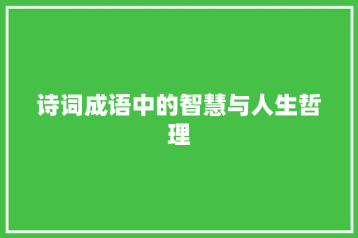诗词成语中的智慧与人生哲理