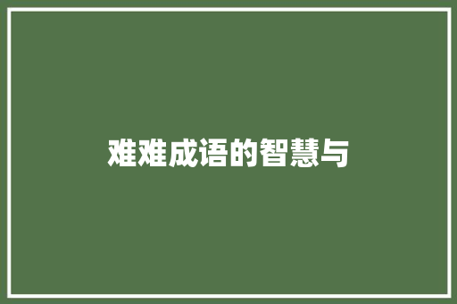 难难成语的智慧与