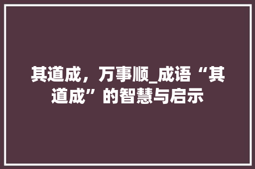 其道成，万事顺_成语“其道成”的智慧与启示