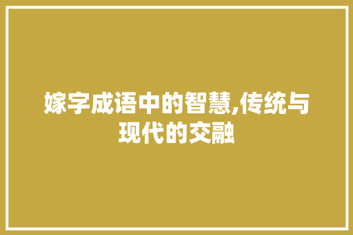 嫁字成语中的智慧,传统与现代的交融