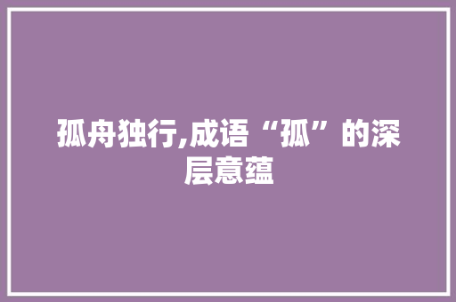 孤舟独行,成语“孤”的深层意蕴