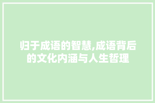 归于成语的智慧,成语背后的文化内涵与人生哲理 工作总结