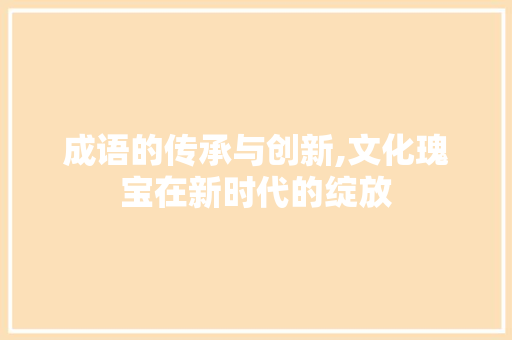 成语的传承与创新,文化瑰宝在新时代的绽放