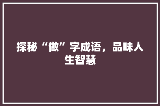 探秘“做”字成语，品味人生智慧 演讲稿
