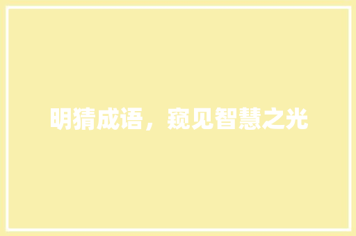 明猜成语，窥见智慧之光 工作计划
