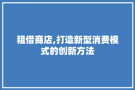 租借商店,打造新型消费模式的创新方法 工作总结