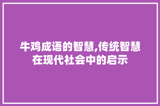 牛鸡成语的智慧,传统智慧在现代社会中的启示