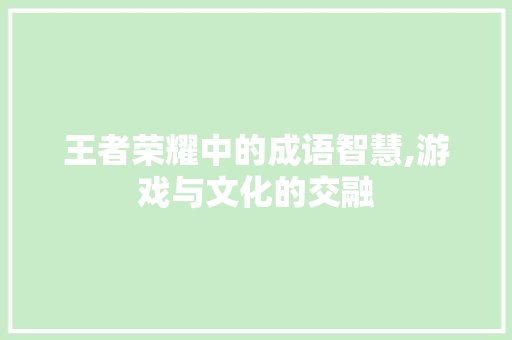 王者荣耀中的成语智慧,游戏与文化的交融